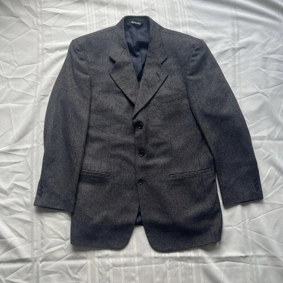 Vito Rufolo Italian Blazer 46L Tweed Navy Wool Silk Sport Coat Mens Jacket - Picture 1 of 12